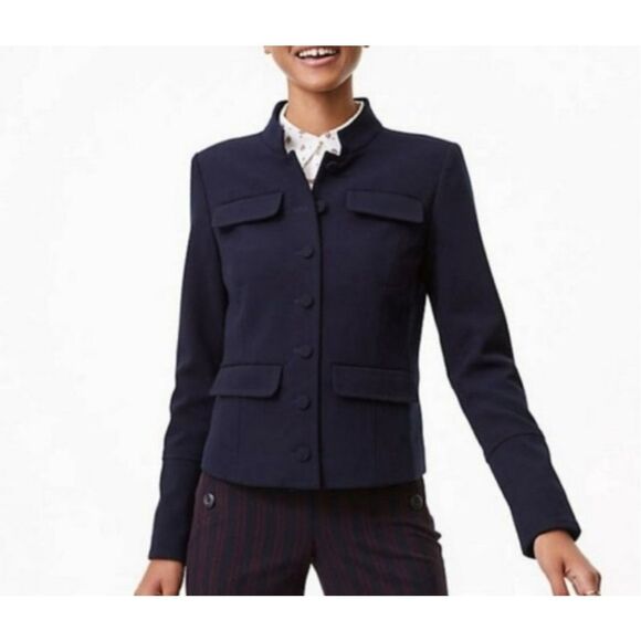 Ann Taylor Navy Military Style Jacket Coat 16 - Picture 1 of 9